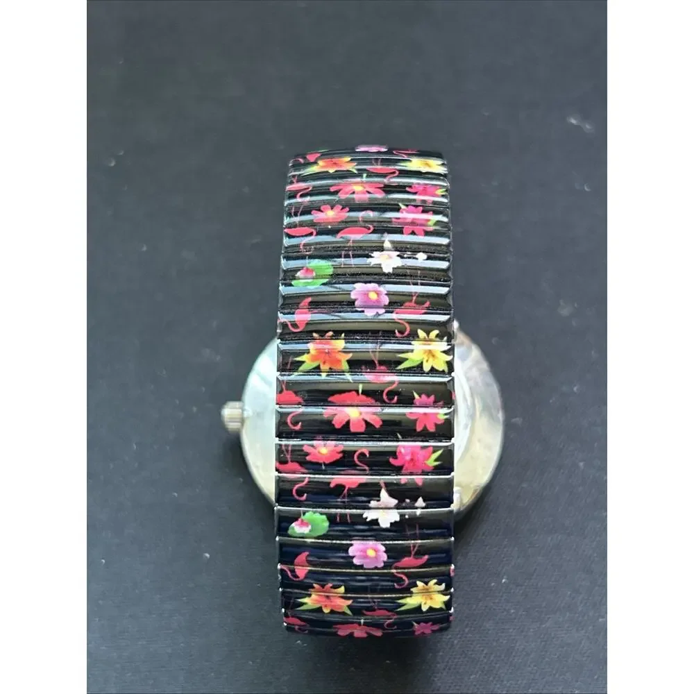 Varsales Floral Dial And Band Women’s Stretch Band Quartz Watch